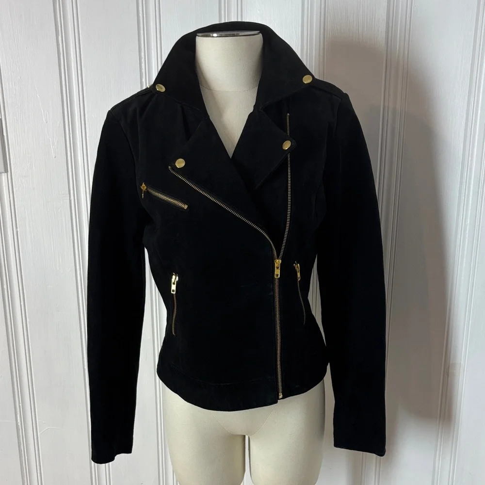 VERO MODA “Siri” Suede Moto Jacket – Black (Size L) - Picture 1 of 10